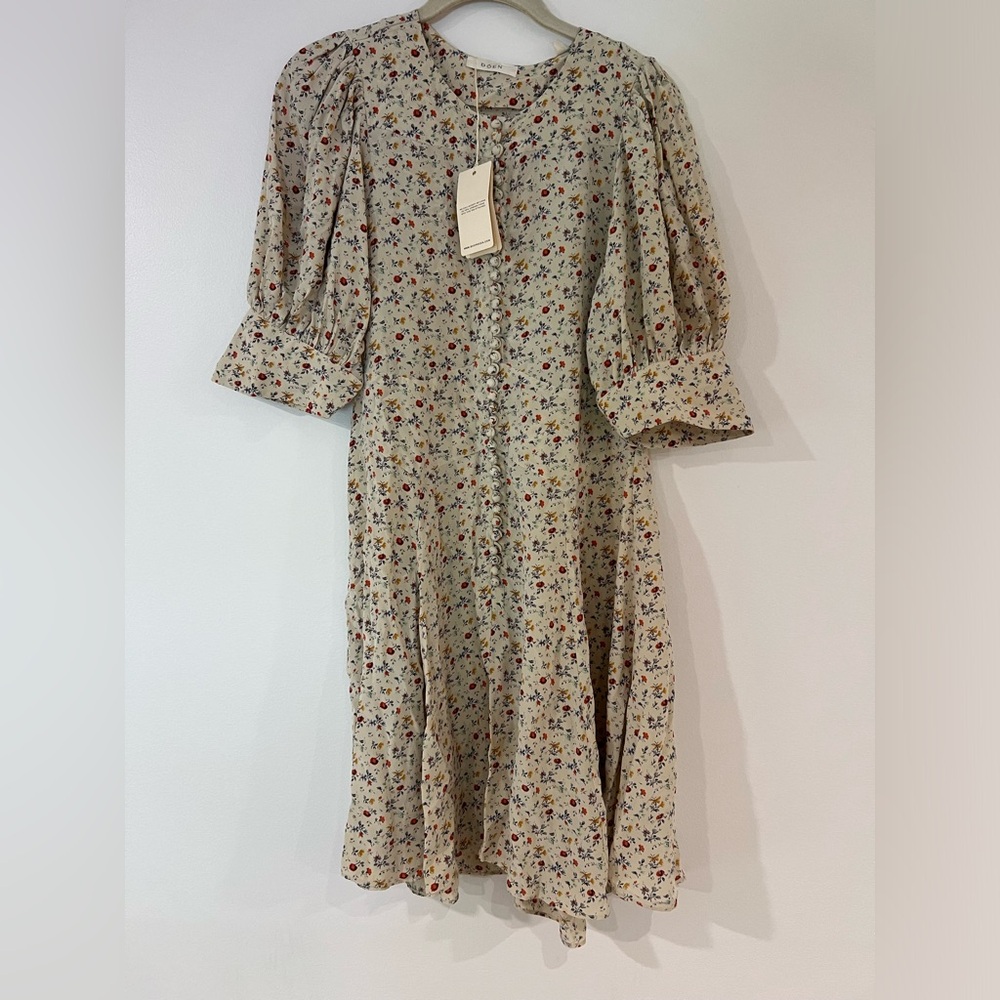 Doen Cream Floral Mini Dress with Puff Sleeves